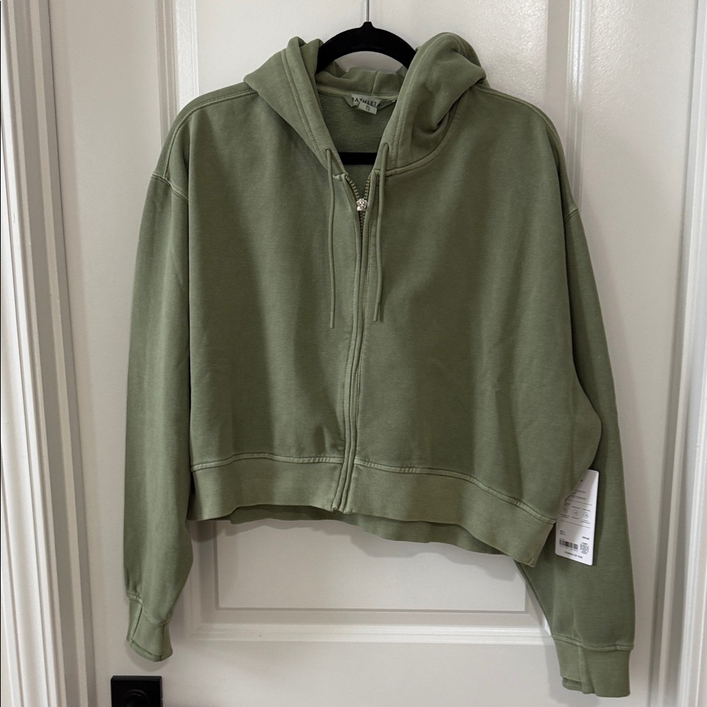 Athleta Forever Fleece Ultra Crop Full Zip Eucalyptus Green